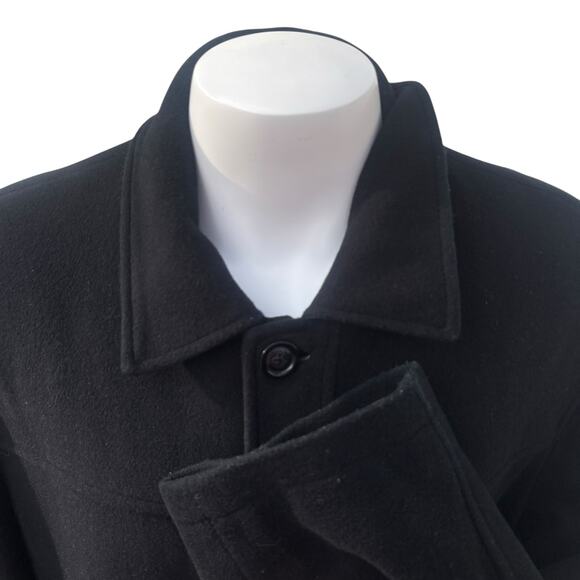 Cole Haan Coat Sz XL Black Wool Cashmere Blend Leather Zip Mid Length Preppy - Picture 7 of 16